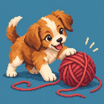 Original picture: a puppy playing with a red ball of yarn