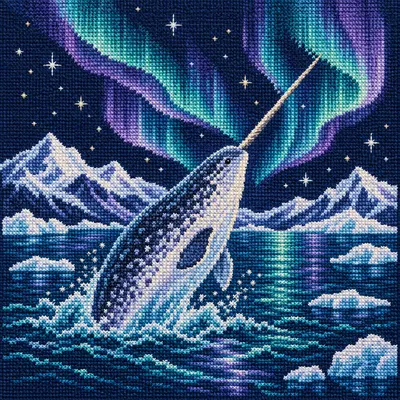 Aurora Narwhal, a cross stitch artwork by Luna