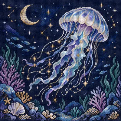 Constellation Jellyfish, a cross stitch artwork by Luna