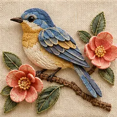 Bluebird in the Stumpwork style