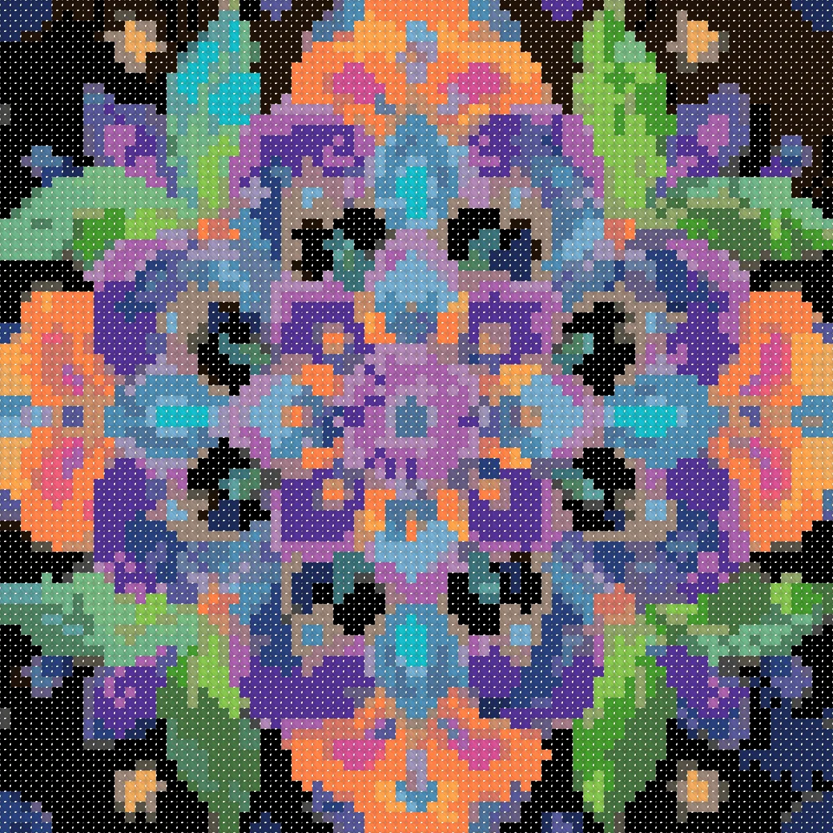 Bright Petal Mandala cross stitch pattern, stitched preview on Aida