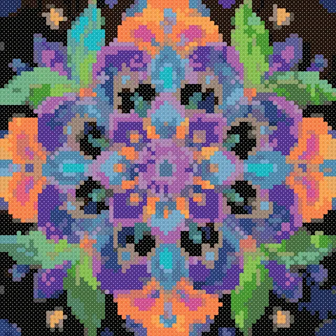 Bright Petal Mandala cross stitch pattern, stitched preview