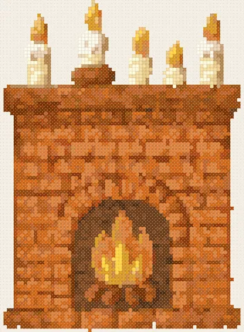 Christmas Fireplace cross stitch pattern, stitched preview