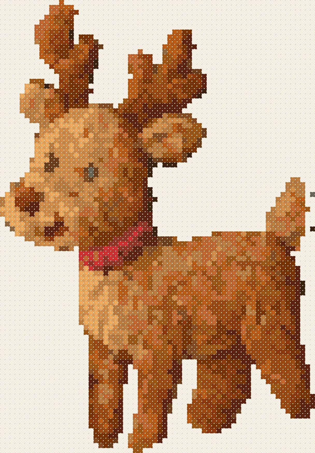 Christmas Reindeer cross stitch pattern, stitched preview on Aida