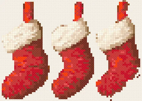 Christmas Stockings cross stitch pattern, stitched preview