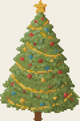 Christmas Tree cross stitch pattern, stitched preview