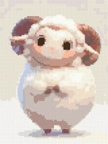 Fluffy Lamb cross stitch pattern, stitched preview
