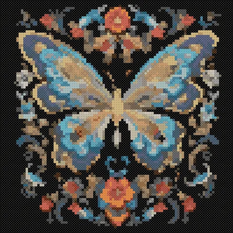 Folk Art Butterfly cross stitch pattern, stitched preview