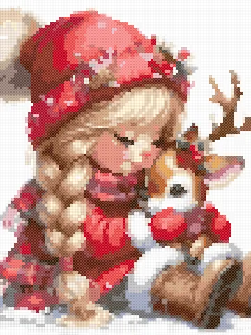 Girl and Reindeer cross stitch pattern, stitched preview
