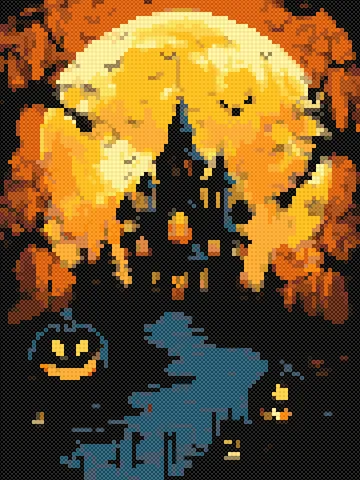 Haunted Castle cross stitch pattern, stitched preview