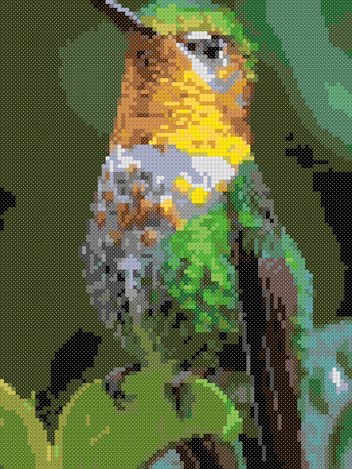 Hummingbird cross stitch pattern, stitched preview on Aida