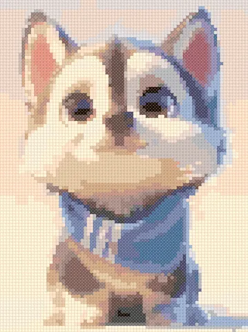 Husky Puppy cross stitch pattern, stitched preview