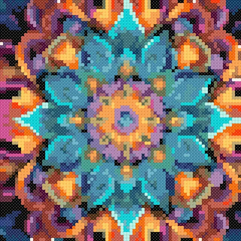 Jewel Mandala cross stitch pattern, stitched preview
