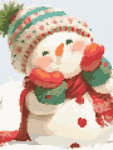 Jolly Snowman cross stitch pattern, stitched preview