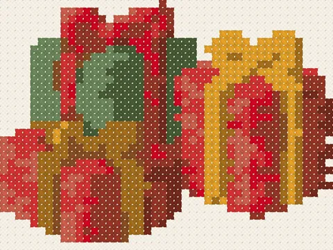 Little Christmas Gifts cross stitch pattern, stitched preview