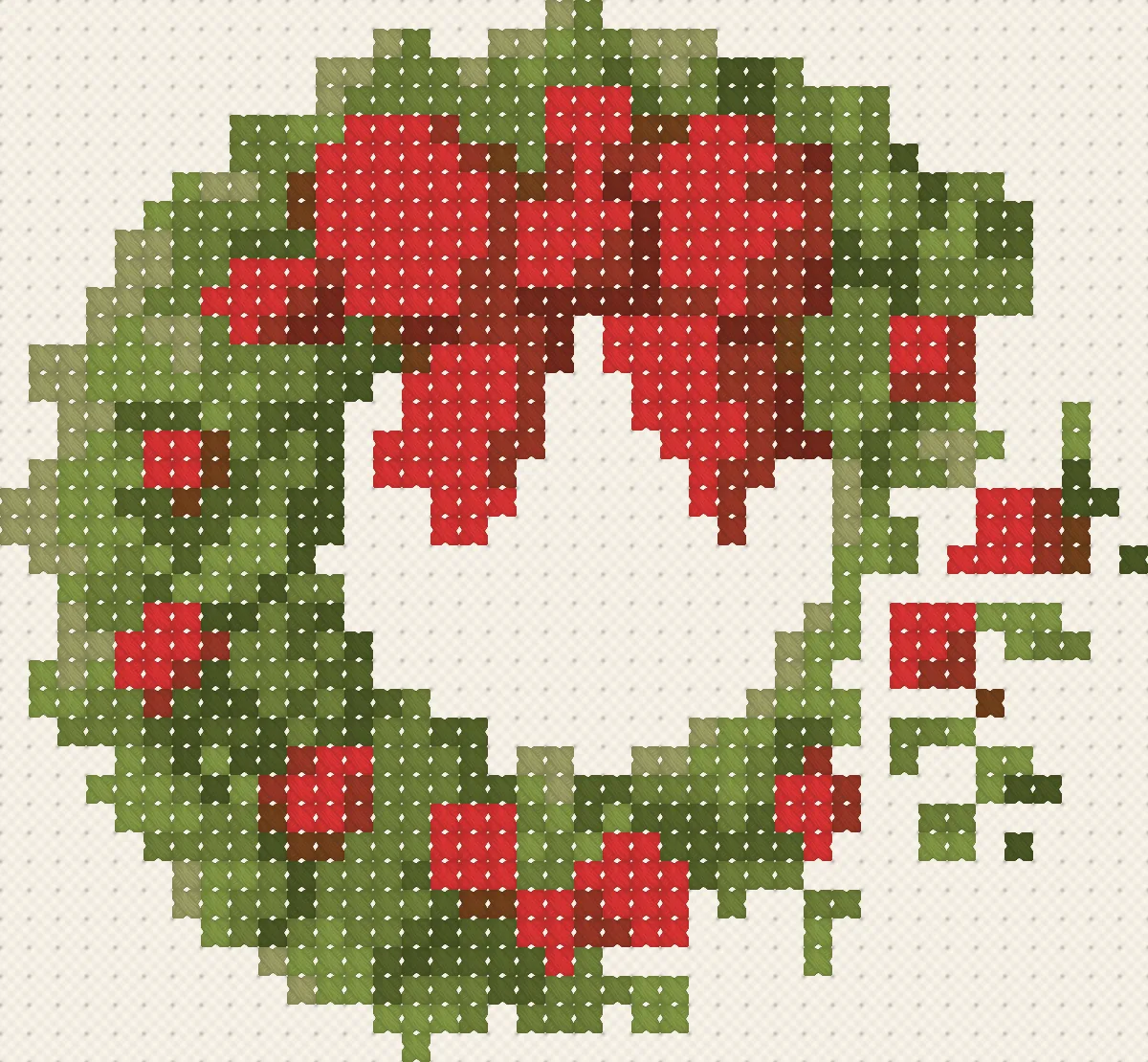 Little Christmas Wreath cross stitch pattern, stitched preview on Aida