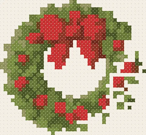 Little Christmas Wreath cross stitch pattern, stitched preview