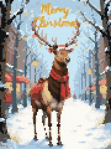 Merry Christmas Reindeer cross stitch pattern, stitched preview