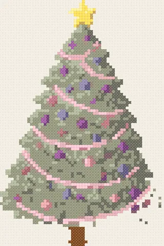 Pink Christmas Tree cross stitch pattern, stitched preview