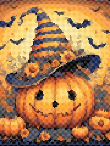 Pumpkin in a Witch Hat cross stitch pattern