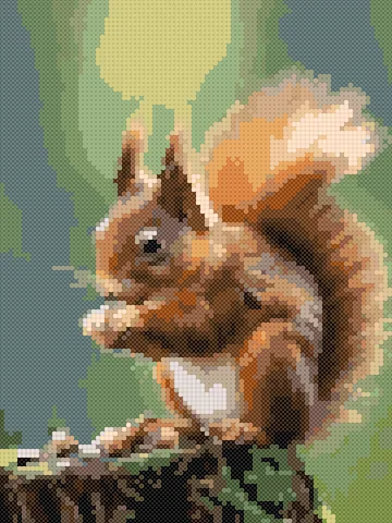 Red Squirrel cross stitch pattern, stitched preview