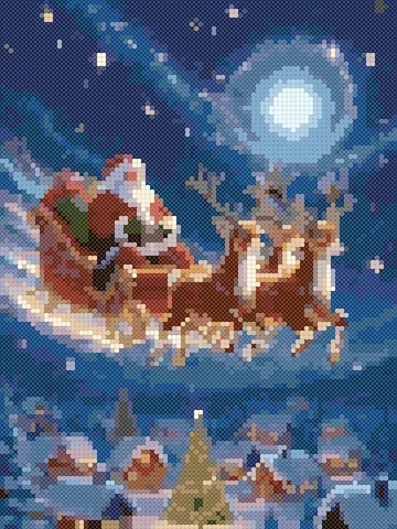 Santa's Sleigh at Night cross stitch pattern