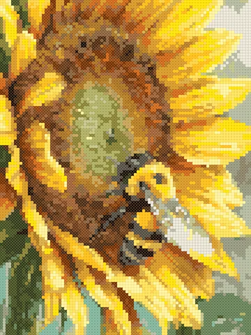 Sunflower and Bee cross stitch pattern, stitched preview