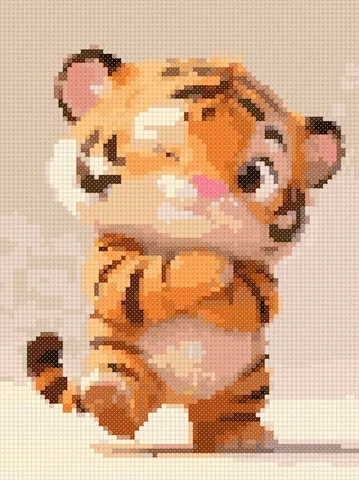 Tiger Cub cross stitch pattern, stitched preview