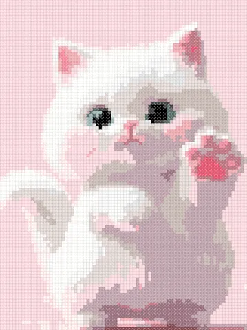 White Kitten cross stitch pattern, stitched preview