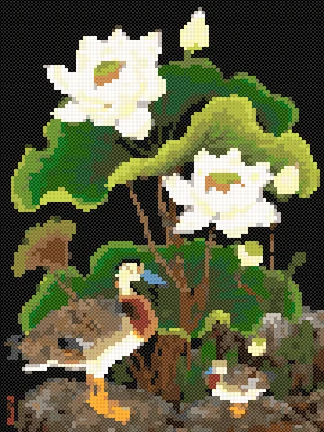 White Lotus and Ducks cross stitch pattern